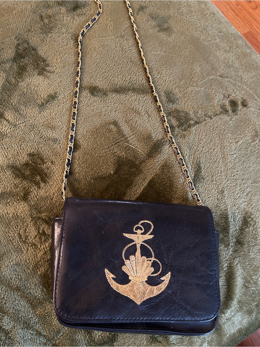 Vintage 1980s L.J. Simone New York
Navy Blue Leather Nautical Crossbody
Bag